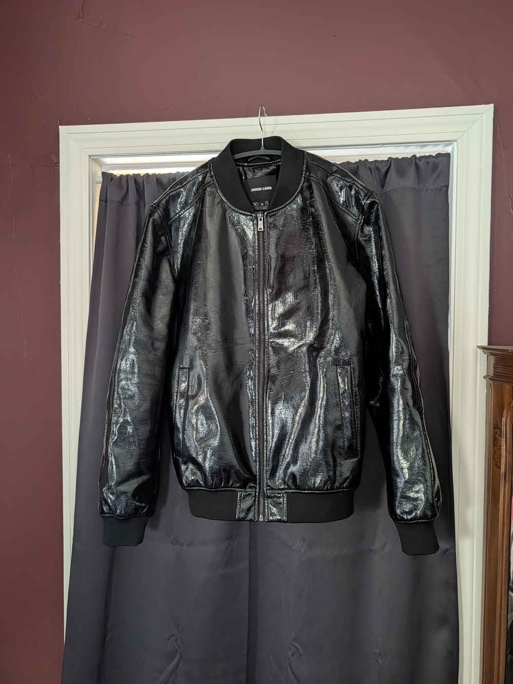 Jared Lang Black Glossy Coated Zip-up Mens Quilted Lined Bomber Jacket M